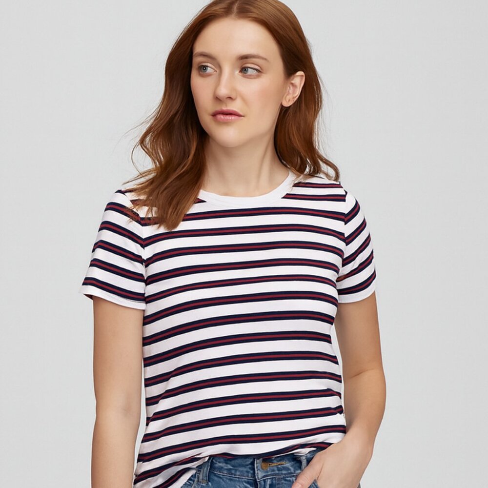 Old Navy Striped Rib-Knit Tee Shirt Short Women's Large